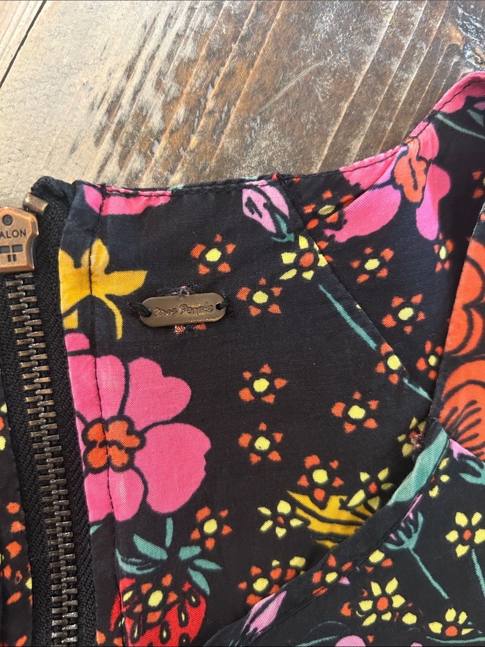 Free People Black Mini Dress with Multicolor Floral Motif - Picture 3 of 5